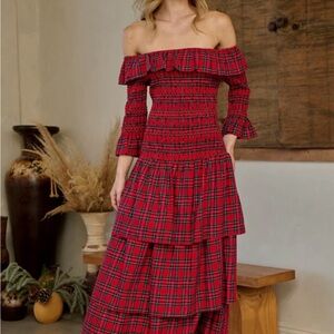 Sugarlips Red Plaid Off-Shoulder Dress